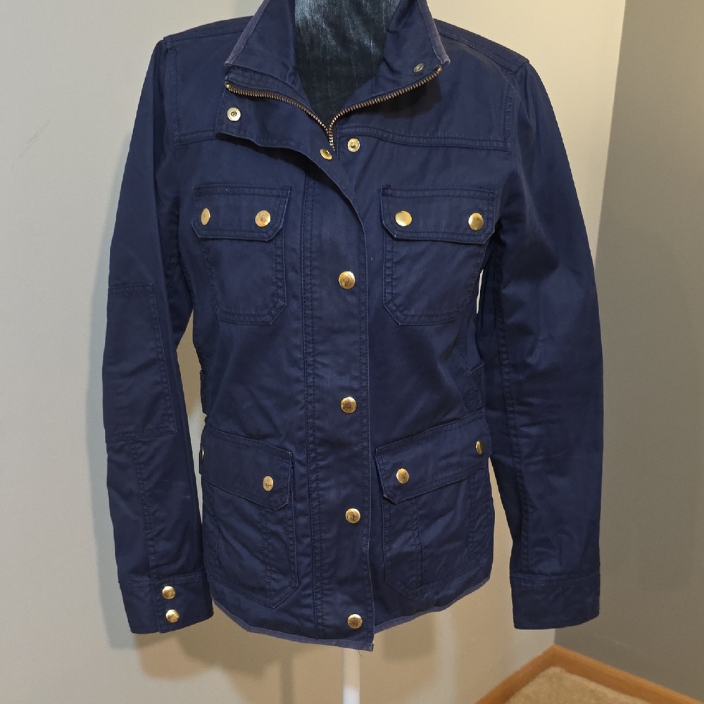 J. Crew Downtown Field Jacket | Waxed Cotton | Navy | Gold Snaps | Size XS‎